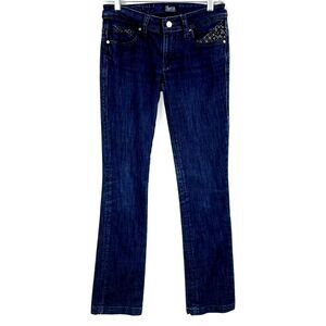 Antik Jeans Denim Size 26 Boho Blue Floral Printed Pockets Dark Wash 5 Pocket